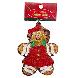 Новорічна ялинкова іграшка - фігурка Дівчинка печиво, 13 см, червоний, пінопласт (000562-9)