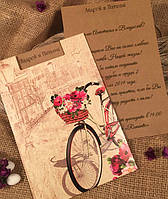 Свадебные пригласительные "Велосипед с корзиной цветов"