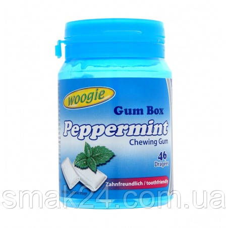 Жувальна гумка з перцевої м'ятою БЕЗ ЦУКРУ 46 штук Peppermint Gum Box Woogie 64.4 м Австрія