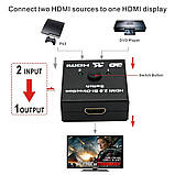 HDMI комутатор / спліттер двонаправлений на 2 порти 4K свитч bi direction Switch Splitter свіч перемикач розгалужувач HDMI ( WD2-1, фото 7