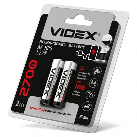 Акумулятор нікель-метал-гідридний HR6/AA 2700mAh double blister/2pcs Videx