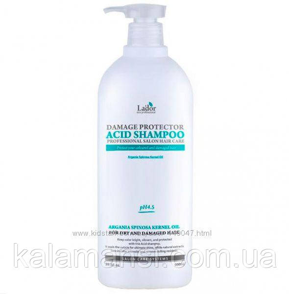Бесщелочной шампунь з pH 4. 5 Lador Damage Protector Acid Shampoo 900мл