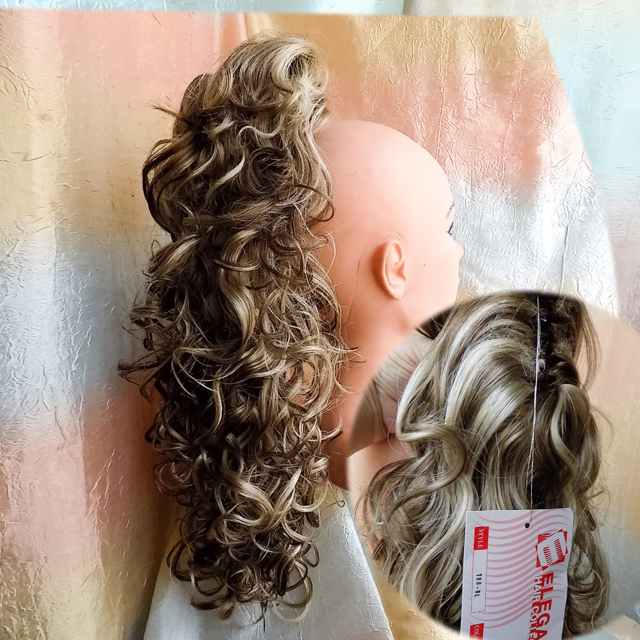 Хвіст шиньон кучерявий на крабі світло-русявий мікс Т88+20-RH12, фото 1