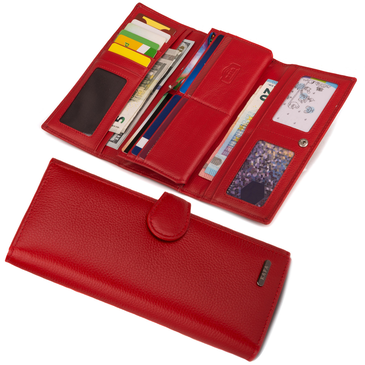 Гаманець жіночий шкіряний червоний Kafa з RFID захистом (AE031-1 red mat)