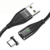 Магнітний кабель синхронізації Topk USB Type-C 1m 3A чорний (TK61C-VER2-BL)