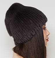 Жіноча хутряна шапка норкова на в'язаній основі, Модель "Кубанка-хвост", колір "Темно-коричневий", фото 3