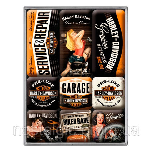 Набір з 9 магнітів Ностальгічне-Art Harley-Davidson Garage Babes (83074)