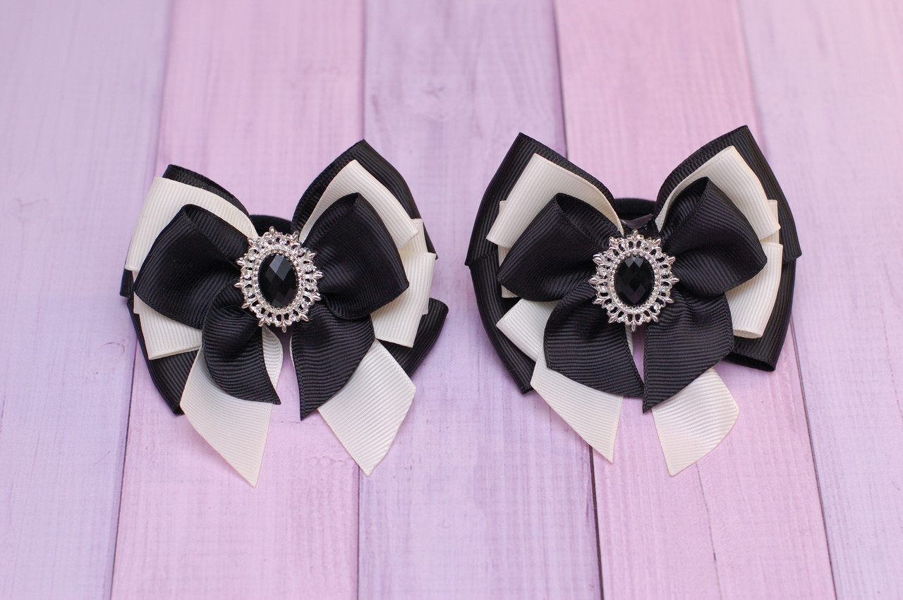 Бантики на гумці / прикраса для волосся чорно-бежеві набір 2 шт 194 об, фото 1