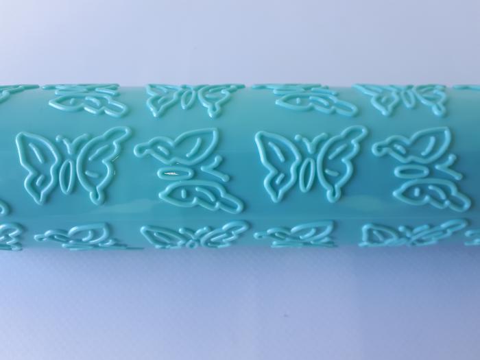 Скалка кондитерская текстурная с узором Бабочка пластиковая для мастики L 39 / 25 cm D 4 cm - фото 3 - id-p438599011