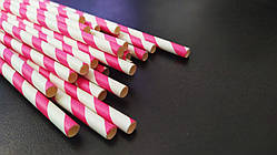 Трубочки для напоїв паперові смужка рожева, 25 шт./пач.