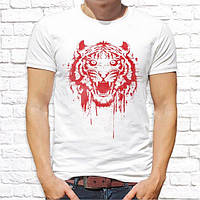 Мужская футболка с принтом Тигр красный силуэт L, Белый Push IT