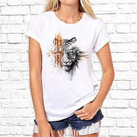 Женская футболка с принтом Тигрица 5 L, Белый Push IT