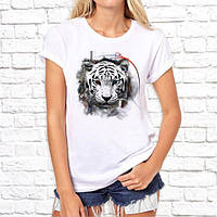 Женская футболка с принтом Тигрица (серый силуэт) L, Белый Push IT