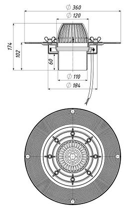 Покрівельна воронка з системою обігріву, 110/100 мм, фото 2