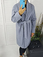 Стильне  довге жіноче пальто весна-осінь в блакитному кольорі / розміри 48, 52