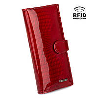 Червоний жіночий гаманець шкіряний лаковий Kafa з rfid-блокуванням