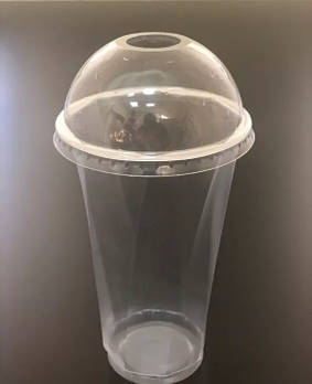 Стакан пластиковий одноразовий ПЕТ 400 мл з купольною кришкою фігурний / одноразовий посуд
