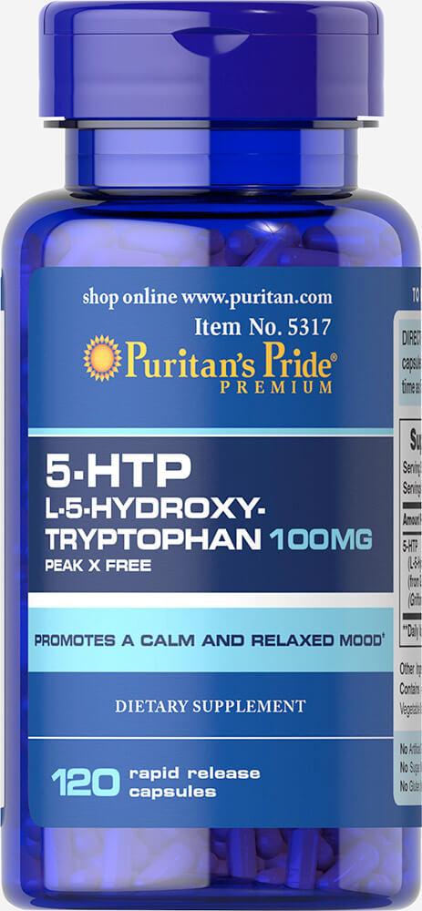 Релаксант Puritan's Pride — 5-HTP L-5-Hydroxy-Tryptopan 100 мг (120 капсул)