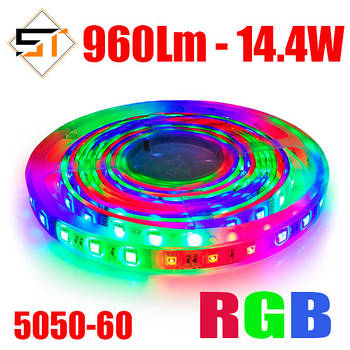 Світлодіодна стрічка B-LED Standart 12 В 5050-60 RGB різнобарвна, негерметична, 1 м