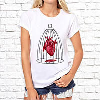 Жіноча футболка з принтом "Серце в клітці" M, Білий Push IT