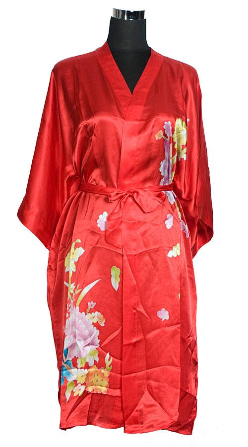 Шовковий халат червоний А8009