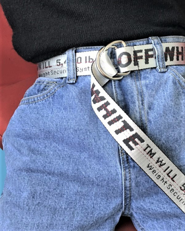 Тканинний ремінь в стилі OFF WHITE сірий