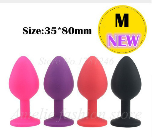 Анальна пробка силіконова з каменем M + мішечок, фото 1