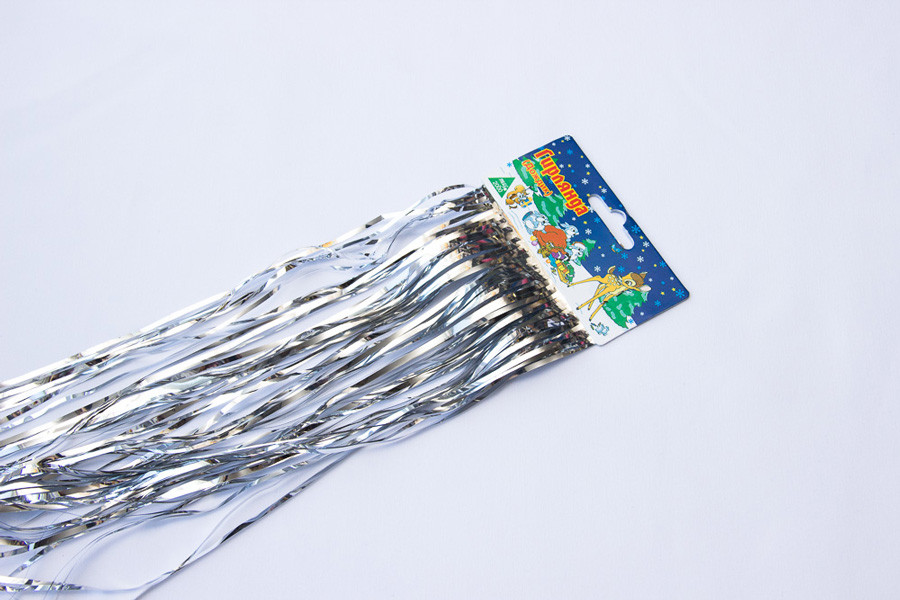 Новорічна прикраса - дощик, 150x24 см, ПВХ, сріблястий (ГД-240/1,5-1), фото 1