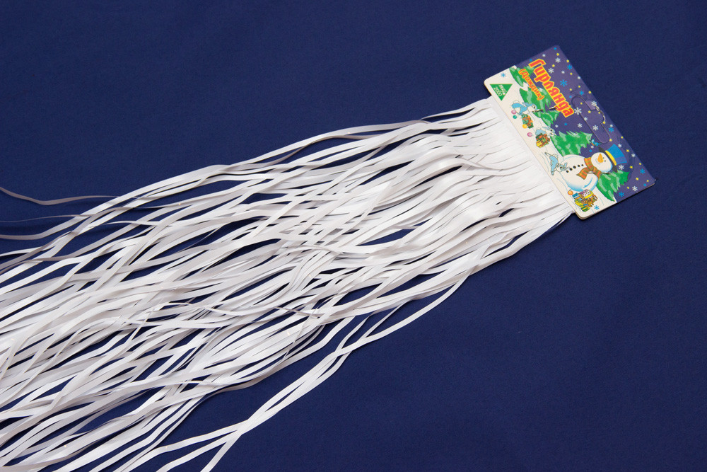 Новорічна прикраса - дощик хвилястий, 150x24 см, ПВХ, білий (ГДВ-240/1,5-5), фото 1