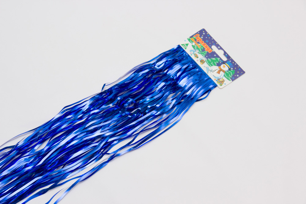 Новорічна прикраса - дощик хвилястий, 150x24 см, ПВХ, синій (ГДВ-240/1,5-4), фото 1