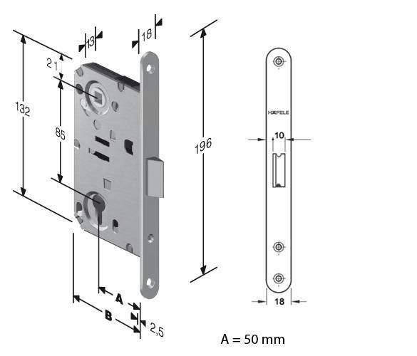 Замок механический Hafele PC 18х196 мм черный матовый 8/6 мм