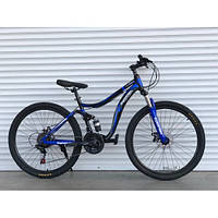 Спортивный велосипед Горный двухподвес TopRider-910 26 дюймов. Дисковые тормоза. Синий.