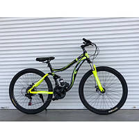 Спортивный велосипед Горный двухподвес TopRider-910 26 дюймов. Дисковые тормоза. Желтый.