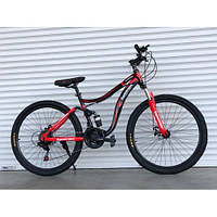Спортивный велосипед Горный двухподвес TopRider-910 26 дюймов. Дисковые тормоза. Красный.