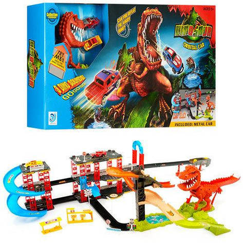 Трек запуск парковка Динозавр Рекс зі звуком Hot Wheels 2 машинки 8899-92, фото 1
