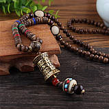 Тибетське дерев'яне намисто  з молитовним барабаном, фото 2