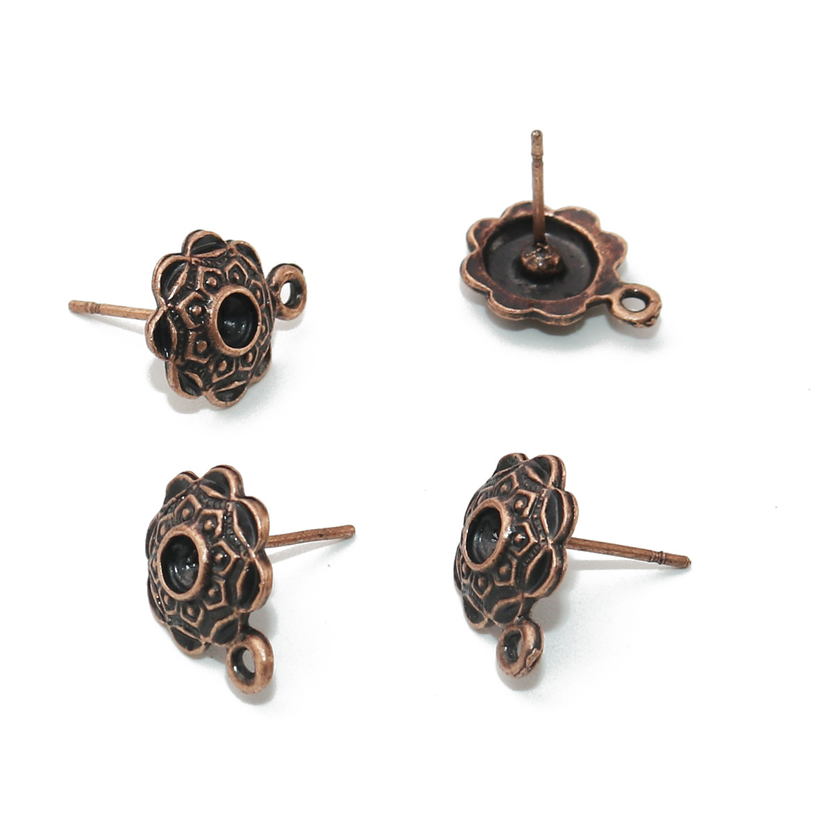 Сережка Гвоздик з заглушками, Шпилька, Метал, Колір: Мідь, Основа з петлею, Під страз ss13, Ціна за 1 шт.