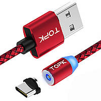 Магнітний кабель для заряджання Topk USB Type-C 1m 2.4 A 360° червоний (TK17C-VER2-RD)