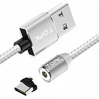 Магнітний кабель для заряджання Topk USB Type-C 1 m 2.4 A 360° Silver (TK17C-VER2-SL)