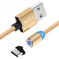 Магнітний кабель для заряджання Topk USB Type-C 1m 2.4 A 360° Gold (TK17C-VER2-GL)