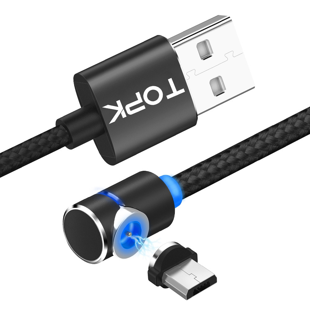 Магнітний кабель для заряджання Topk microUSB 1m 2.4 A 360° чорний (TK30U-VER2-BL)