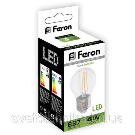 Светодиодная лампа Эдисона Feron LB61 4W E27 2700K типа G45 "шар" прозрачная для декоративного освещения - фото 3 - id-p111297285