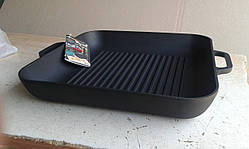 Сковорода гриль чавунна, емальована, квадратна,280мм*280мм, матово-чорна
