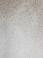 Вінілові шпалери на флізелін GranDeco Villa danelli VD3101 метрові білий фон розетки завитки вензель сріблом