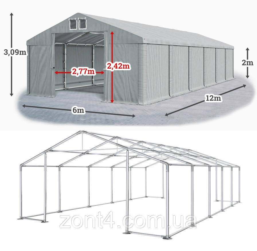 Шатер 6х12 ПВХ 560 г/м2 с мощным каркасом торговый павильон палатка тент ангар гараж склад без окон 6 на 12