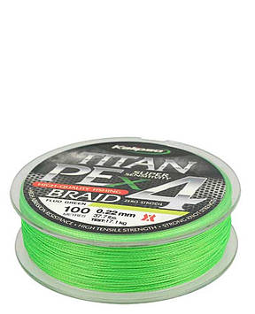 Шнур зелений флуоресцентний Kalipso Titan PE X4 FG 100 м. 0.10