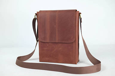 Шкіряна чоловіча сумка Майкл, натуральна Вінтажна шкіра колір коричневий, відтінок Коньяк