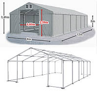 Шатер 8х12 метров ПВХ 560г/м2 с мощным каркасом под склад, гараж, палатка, ангар, намет павильон садовый серый