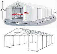 Шатер 8х12 метров ПВХ 560г/м2 с мощным каркасом под склад, гараж, палатка, ангар, намет павильон садовый белый