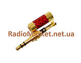 Штекер 3,5 мм стерео, gold, метал.Штекер 3,5 мм стерео, gold, метал. корпус, червоний, фото 2